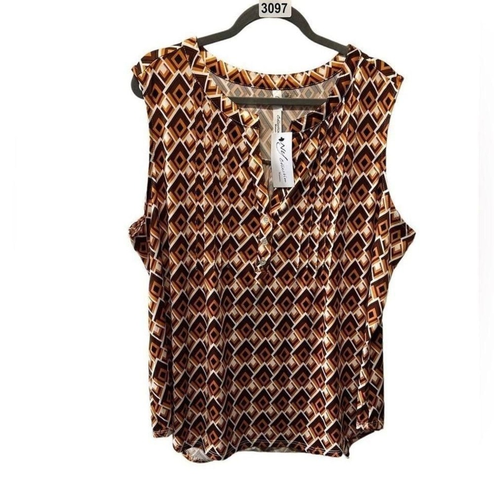 NWT NY‎ Collection brown orange geometry blouse size 1X